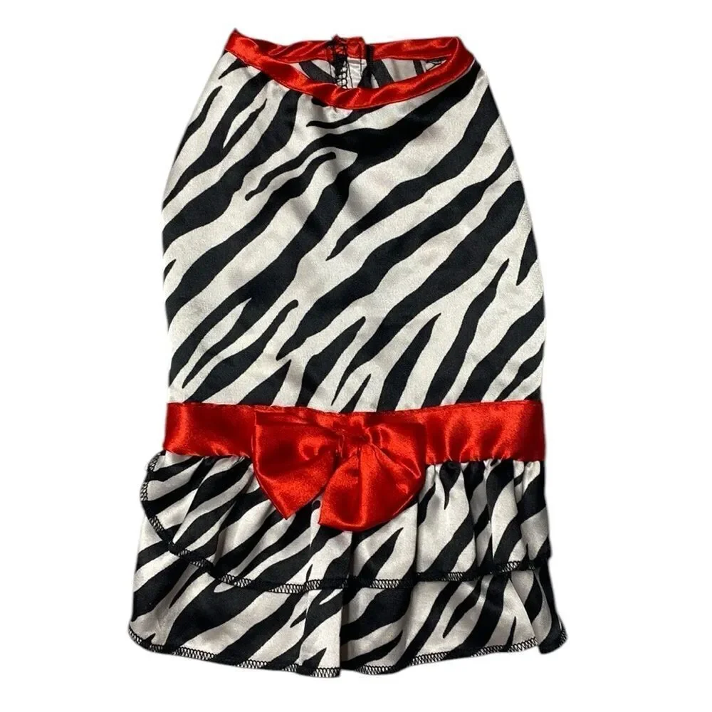 Zebra Print Satin Ruffle Dog Dress
